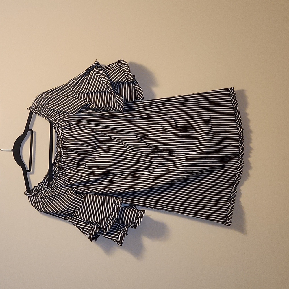 Grayish-Black and white striped dress